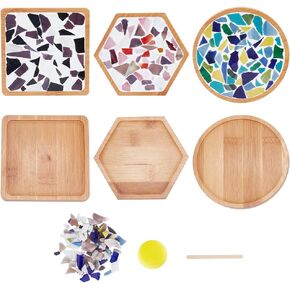 مجموعة WEBEEDY 3 مجموعات من قواعد الفسيفساء DIY من بلاط الفسيفساء للحرف اليدوية، مجموعات فسيفساء زجاجية مختلطة الألوان مع قاعدة من الخيزران للبالغين هدية عيد ميلاد للديكور المنزلي (زهرة/مربع/دائري) in Kuwait