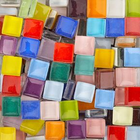 220 Pieces/200g Pack of Assorted Stained Glass Mosaic Tile Supplies for DIY Crafts, Plates, Picture Frames, Flowerpots, Handmade Jewelry – 1x1 cm Square Glass Decorative Tiles (Green Blue White Mix)