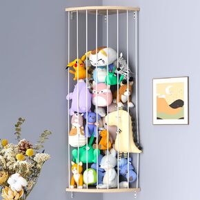 Zayysoha Stuffed Animal Storage Wood Soft Toy Shelf with Adjustable Length Large Corner Plush Toys Holder Nursery Hanging Organizer with Moon Zoo Pattern for Nursery PlayRoom Bedroom KidRoom