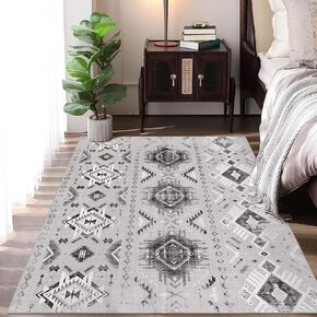 سجادة WESTLOOM كبيرة مقاس 8 × 10 صناديق سجادة هندسية غير قابلة للانزلاق سجادة دعم مطاطية قابلة للغسل سجادة غرفة النوم غير قابلة للتساقط لغرفة المعيشة، رمادي/أسود