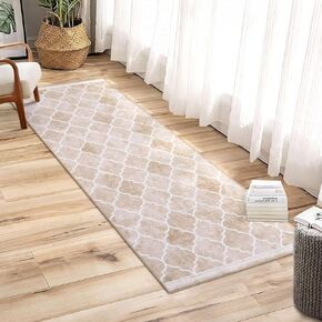 WESTLOOM Runner Rug 2x6 Modern Area Rug Hallway Rug Moroccan Geometric Rug Washable Rug Non Slip Accent Rug Kitchen Runner Rug Thin Throw Rug for Bedroom, Beige/Light Brwon