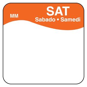 DayMark Safety Systems MoveMark IT110034 Day of The Week Trilingual Removable Label, Saturday, 1" x 1", Orange (Roll of 1000)