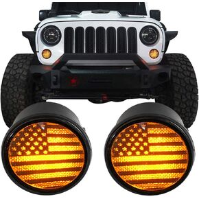 u-Box Wrangler JK US Flag Imaged LED Turn Signal Front Lights Amber LED Indicator Blinker for 2007-2018 Jeep Wrangler JK JKU Unlimited
