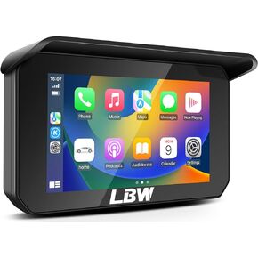 LBW Upgrade Portable Wireless Apple Carplay & Android Auto Screen for Motorcycle, Navigation GPS 5 Inch IPS Touch Screen, Bluetooth, Waterproof Stereo for Motorbike, Support Siri and Google Assistant