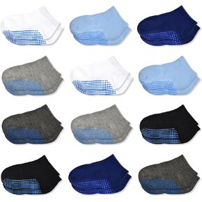 Toddlers Ankle Socks Boys Girls Low Cut Socks Grips 12 Pairs Kids Crew No Show Gripper Non Slip Skid Socks for 1-7 Years
