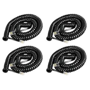 OMITUOFO Black Coiled Telephone Handset Cord Phone Cord Landline,4 Pack 8 Ft Uncoiled / 1.6 ft Coiled Landline Telephone Accessory
