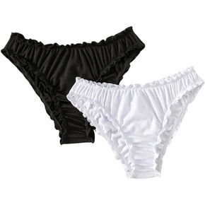 Milumia Women's 2 Pack Bikini Bottoms Ruched Frill Trim Swim Panty Swimwear Bottoms