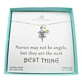 RN Necklace In Sterling Silver Accented by a Crystal Pearl on an 18 Inch Sterling Silver Cable Chain. Gift For Nurse. Nurse Graduation. Registered Nurse. Nurse. RN Gift