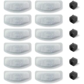PET STANDARD Replacement Water Filter & 6 Pack Replacement Pre-Filter Sponges Compatible with ORSDA® 67oz/2L Stainless Steel Pet Water Fountains, Pack of 12