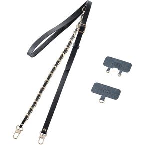 ELECOM Cell Phone Lanyard Chain Type with Strap Connected Sheet, Length Adjustable, Compatible with iPhone and Android, Black P-STSDH2CHBK