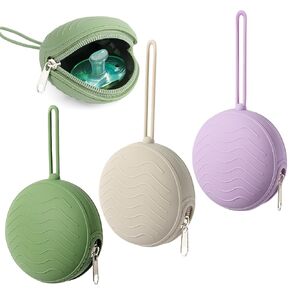 3 Pack Silicone Pacifier Holder Case, BPA-Free Pacifier Cover Pouch for Baby, Portable Pacifier Storage Container for Diaper Bag Stroller, Travel Outdoor Activities, Easy to Clean (Green,Grey,Purple)