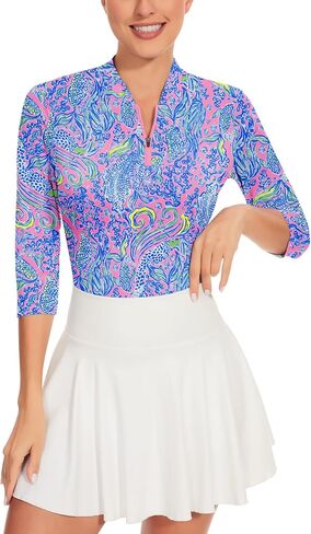 Soneven قمصان بولو نسائية 3/4 كم بأكمام طويلة، قمصان جولف رياضية بدون ياقة، قمصان تنس 3/4 كم in Kuwait