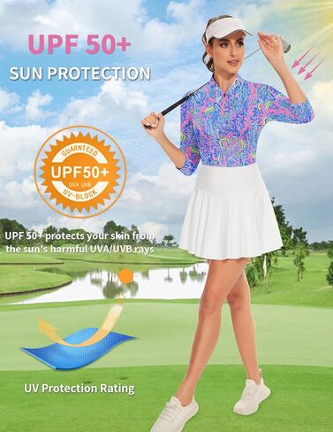 Soneven قمصان بولو نسائية 3/4 كم بأكمام طويلة، قمصان جولف رياضية بدون ياقة، قمصان تنس 3/4 كم in Kuwait