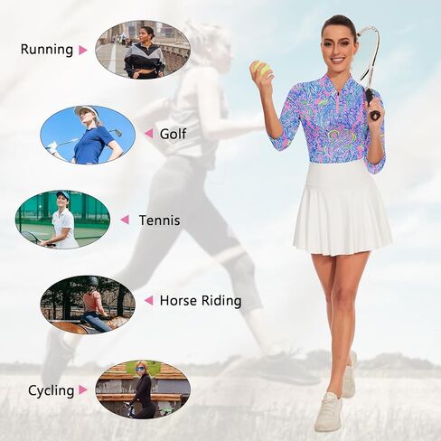 Soneven قمصان بولو نسائية 3/4 كم بأكمام طويلة، قمصان جولف رياضية بدون ياقة، قمصان تنس 3/4 كم in Kuwait