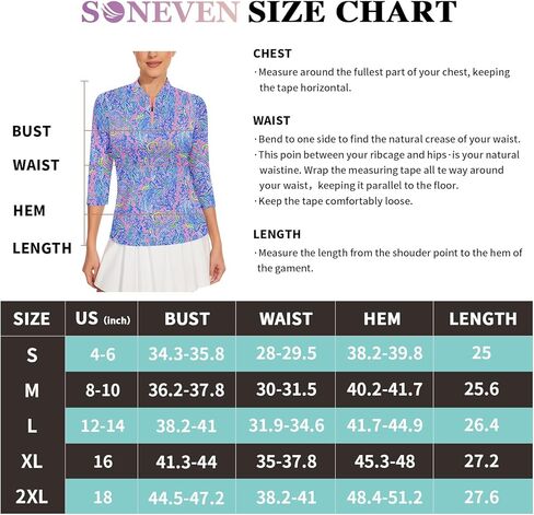 Soneven قمصان بولو نسائية 3/4 كم بأكمام طويلة، قمصان جولف رياضية بدون ياقة، قمصان تنس 3/4 كم in Kuwait