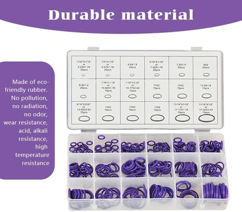 Sodcay 270 PCS Car O-Ring Rubber Ring Kit, 18 Sizes Air Conditioning Compressor Seals, Car A/C Wear-Resistant O Ring Seal Fixings Assortment Set, Universal Accessories for Most Cars Trucks (Purple) in Saudi Arabia