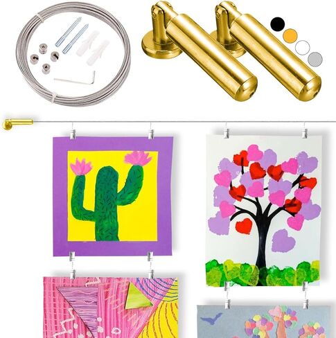 سلسلة عرض الأعمال الفنية المعلقة للأطفال من ريو سالتو مع مشابك، عرض فني للأطفال مشروع شماعات عرض الأعمال الفنية المعلقة بسلك معرض، عرض جدار فني للرسم - 16.5 قدم (198 بوصة) + 40 مشبكًا - أسود in Kuwait