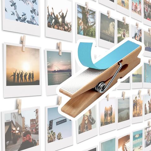 20 Pack Wood Photo Clips with Adhesive Layer for Wall, Art Holder, Photo Mood Wall, Picture Holder, Clip for Wall, Poster Hanger, Dorm Room Decor, Photos Display in Kuwait