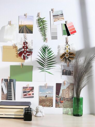 20 Pack Wood Photo Clips with Adhesive Layer for Wall, Art Holder, Photo Mood Wall, Picture Holder, Clip for Wall, Poster Hanger, Dorm Room Decor, Photos Display in Kuwait