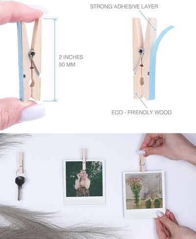 20 Pack Wood Photo Clips with Adhesive Layer for Wall, Art Holder, Photo Mood Wall, Picture Holder, Clip for Wall, Poster Hanger, Dorm Room Decor, Photos Display in Kuwait