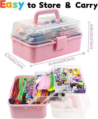 VOLINFO 1600 Pcs Arts and Crafts Supplies for Kids Girls 4 5 6 7 8 9 10 11 & 12- Toddler DIY Craft Box Art Supply Set Included Pipe Cleaners, Pom Poms, Feather, Folding Storage Box in Saudi Arabia