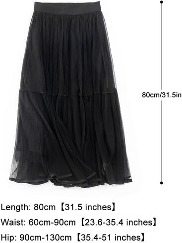 Summer Elegant Pleated Solid Elastic Waist Tulle Patchwork Flare Women Midi Skirt in Saudi Arabia
