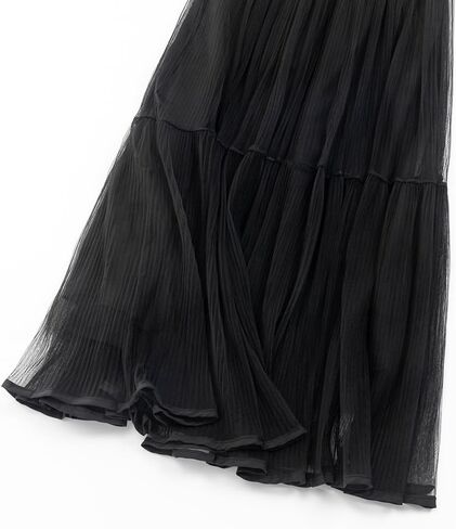 Summer Elegant Pleated Solid Elastic Waist Tulle Patchwork Flare Women Midi Skirt in Saudi Arabia