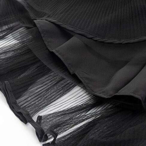 Summer Elegant Pleated Solid Elastic Waist Tulle Patchwork Flare Women Midi Skirt in Saudi Arabia