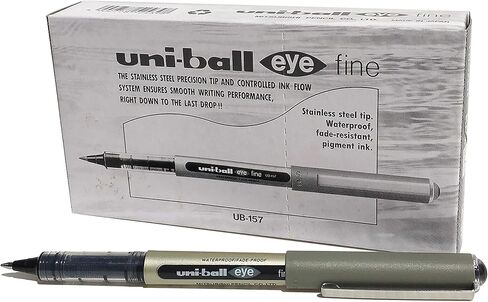 uni-ball UB-157 Eye Rollerball Pens. Premium Fine 0.7mm Ballpoint Tip for Super Smooth Handwriting, Drawing, Art, Crafts and Colouring. Fade and Water Resistant Liquid Uni Super Ink. Box of 12 Black in Saudi Arabia