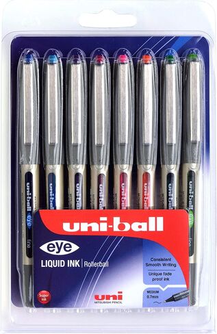 uni-ball UB-157 Eye Rollerball Pens. Premium Fine 0.7mm Ballpoint Tip for Super Smooth Handwriting, Drawing, Art, Crafts and Colouring. Fade and Water Resistant Liquid Uni Super Ink. Box of 12 Black in Saudi Arabia