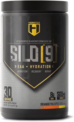 HOSSTILE SILO[9] الأحماض الأمينية الأساسية، مسحوق EAA وBCAA، دعم ترطيب الإلكتروليت، تعزيز تعافي العضلات، بناء العضلات الخالية من الدهون، مشروب قبل أو بعد التمرين، أناناس برتقالي، 30 حصة in Kuwait