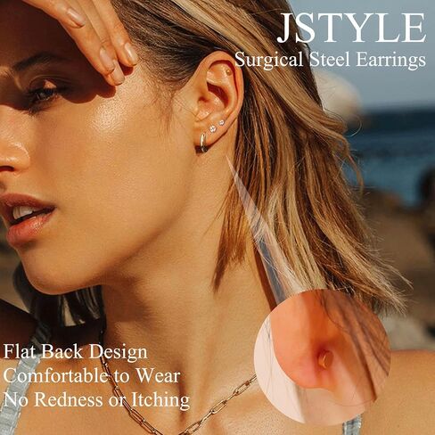 Jstyle Hypoallergenic Surgical Steel Earrings for Sensitive Ears 14K Gold Flat Back Stud Earrings for Women Men Small Stainless Steel Stud Hoop Screw Back Cartilage Earring Set for Multiple Piercing in Saudi Arabia