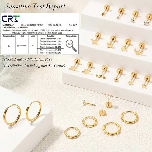 Jstyle Hypoallergenic Surgical Steel Earrings for Sensitive Ears 14K Gold Flat Back Stud Earrings for Women Men Small Stainless Steel Stud Hoop Screw Back Cartilage Earring Set for Multiple Piercing in Saudi Arabia