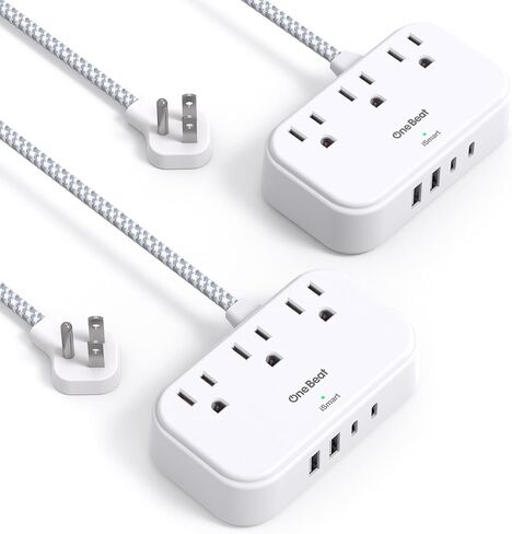 2 Pack Cruise Essentials, 5 Ft Flat Extension Cord, 3 Outlets 4 USB Ports(2 USB C) Flat Plug Power Strip, USB Charging Station with Non Surge Protector for Cruise Ship, Travel, Dorm Room Essentials in Saudi Arabia