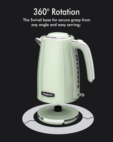 LONGDEEM Electric Kettle Stainless Steel 1.7L - 1500W Quick Boil, Retro Style, Auto Shut-Off, Boil Dry Protection with Filter & Water Gauge - Perfect for Tea, Hot Water, Green in Saudi Arabia