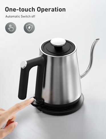 Gooseneck Electric Kettle, Coffee & Tea Pour Over Kettle, 1200W Water Boiler Kettle Rapid Boil for Boiling Water, Stainless Steel, Cordless, Automatic Shut Off, Boil Dry Protection, 0.6L/21oz, Silver in Saudi Arabia