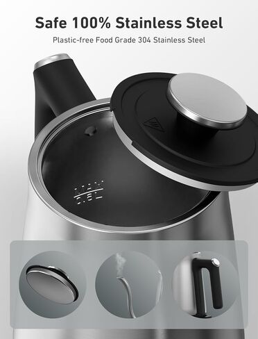 Gooseneck Electric Kettle, Coffee & Tea Pour Over Kettle, 1200W Water Boiler Kettle Rapid Boil for Boiling Water, Stainless Steel, Cordless, Automatic Shut Off, Boil Dry Protection, 0.6L/21oz, Silver in Saudi Arabia
