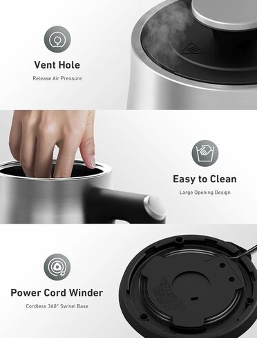 Gooseneck Electric Kettle, Coffee & Tea Pour Over Kettle, 1200W Water Boiler Kettle Rapid Boil for Boiling Water, Stainless Steel, Cordless, Automatic Shut Off, Boil Dry Protection, 0.6L/21oz, Silver in Saudi Arabia