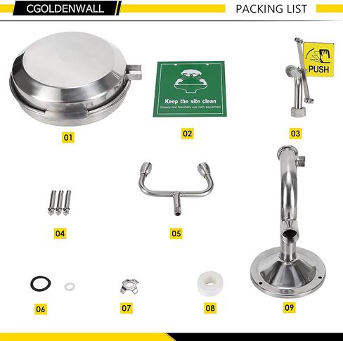 محطة غسيل العين CGOLDENWALL مع غطاء معتمدة من OSHA، محطة غسيل العين في حالات الطوارئ مثبتة على الحائط، وعاء من الفولاذ المقاوم للصدأ 304 + علامة غسل العين، خيط NPT in Saudi Arabia