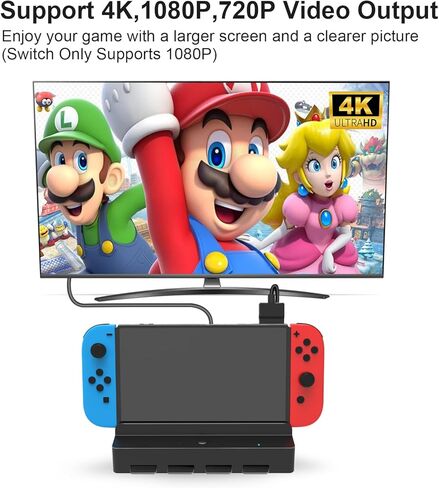 محطة إرساء تلفزيون Tendak لجهاز نينتندو سويتش/سويتش OLED، محطة إرساء محمولة للتبديل مع قارئ بطاقة الألعاب، قاعدة سويتش مع محول HDMI 4K/منافذ USB 3.0/4 فتحات بطاقات وحقيبة بطاقة الألعاب in Kuwait