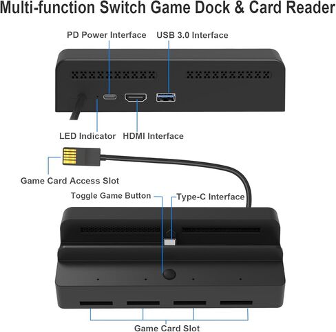 محطة إرساء تلفزيون Tendak لجهاز نينتندو سويتش/سويتش OLED، محطة إرساء محمولة للتبديل مع قارئ بطاقة الألعاب، قاعدة سويتش مع محول HDMI 4K/منافذ USB 3.0/4 فتحات بطاقات وحقيبة بطاقة الألعاب in Kuwait