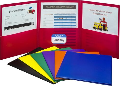 C-Line 3-Pocket Tri-Fold Heavyweight Poly Portfolios, Assorted Colors, Pack of 24 (33940-24) in Saudi Arabia