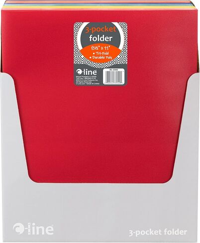C-Line 3-Pocket Tri-Fold Heavyweight Poly Portfolios, Assorted Colors, Pack of 24 (33940-24) in Saudi Arabia