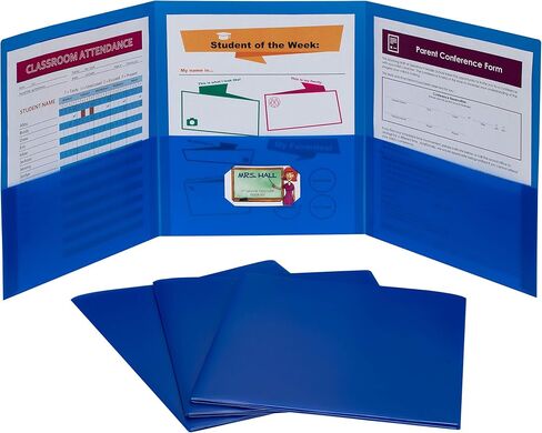 C-Line 3-Pocket Tri-Fold Heavyweight Poly Portfolios, Assorted Colors, Pack of 24 (33940-24) in Saudi Arabia