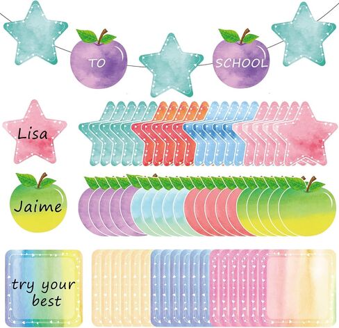 55 Pieces Watercolor Classroom Accents Watercolor Preschool Classroom Decorations Watercolor Labels Bulletin Board School Classroom Door Decorations for Teachers Supplies Kids Playroom Baby Nursery in Saudi Arabia