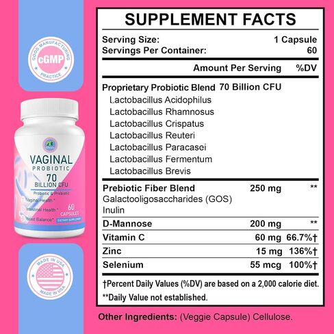 Vaginal Probiotics for Women, 70 Billion CFU 13 Strains, Women Probiotics & Prebiotics & D-Mannose, for Vaginal, Urinary, pH Balance, Immune & Digestive Health - Shelf Stable, 60 Capsules Supply in Saudi Arabia