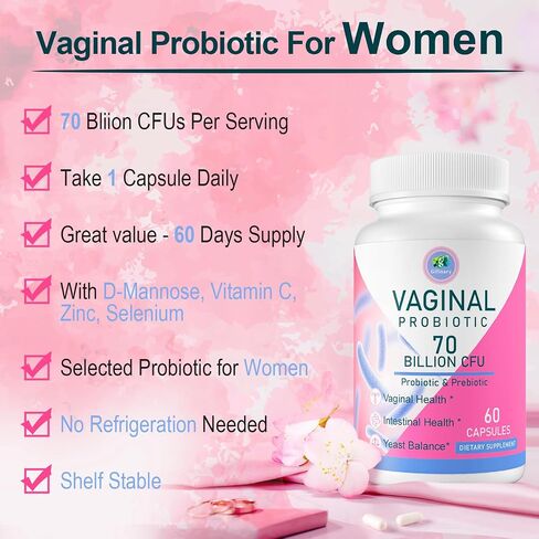 Vaginal Probiotics for Women, 70 Billion CFU 13 Strains, Women Probiotics & Prebiotics & D-Mannose, for Vaginal, Urinary, pH Balance, Immune & Digestive Health - Shelf Stable, 60 Capsules Supply in Saudi Arabia