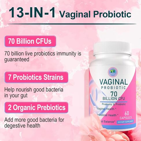 Vaginal Probiotics for Women, 70 Billion CFU 13 Strains, Women Probiotics & Prebiotics & D-Mannose, for Vaginal, Urinary, pH Balance, Immune & Digestive Health - Shelf Stable, 60 Capsules Supply in Saudi Arabia
