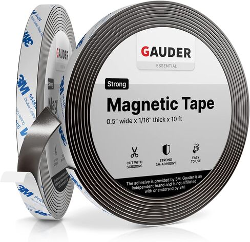 GAUDER Strong Magnetic Tape Self Adhesive (10 Feet Long x 0.5 Inch Wide) | Magnetic Strips with Adhesive Backing | Magnet Roll in Kuwait