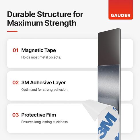GAUDER Strong Magnetic Tape Self Adhesive (10 Feet Long x 0.5 Inch Wide) | Magnetic Strips with Adhesive Backing | Magnet Roll in Kuwait